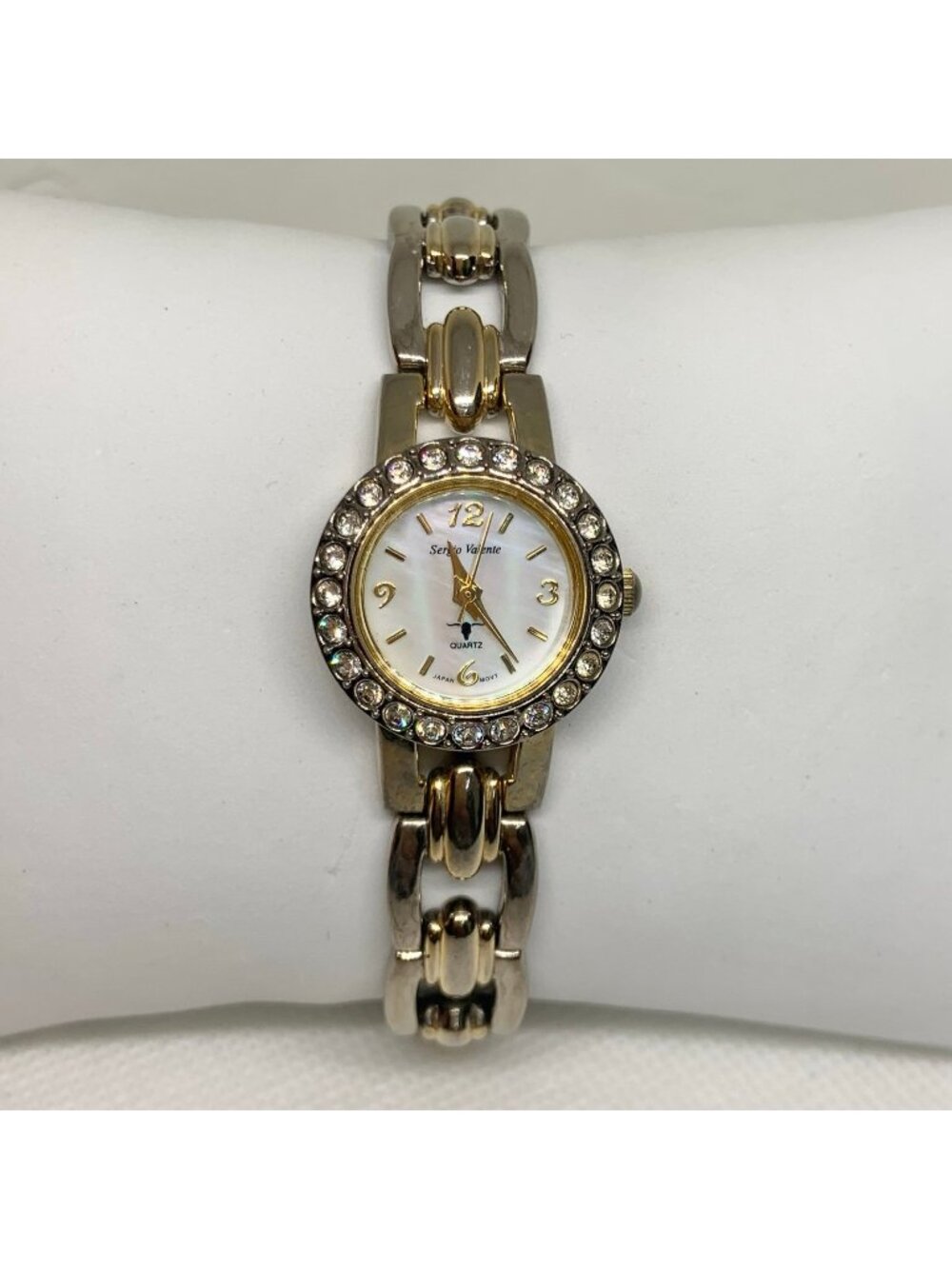 Vintage Sergio valente women’s watch gold tone rhinestones 22mm round running